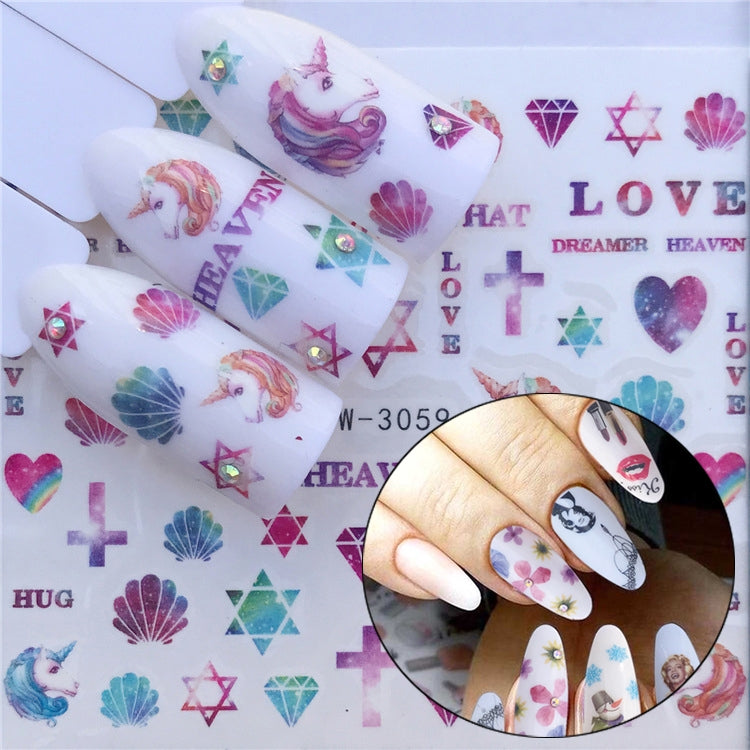 3 PCS Nail Sticker Set Decal Water Transfer Slider Nails Art Decoration, Color:YZW3059