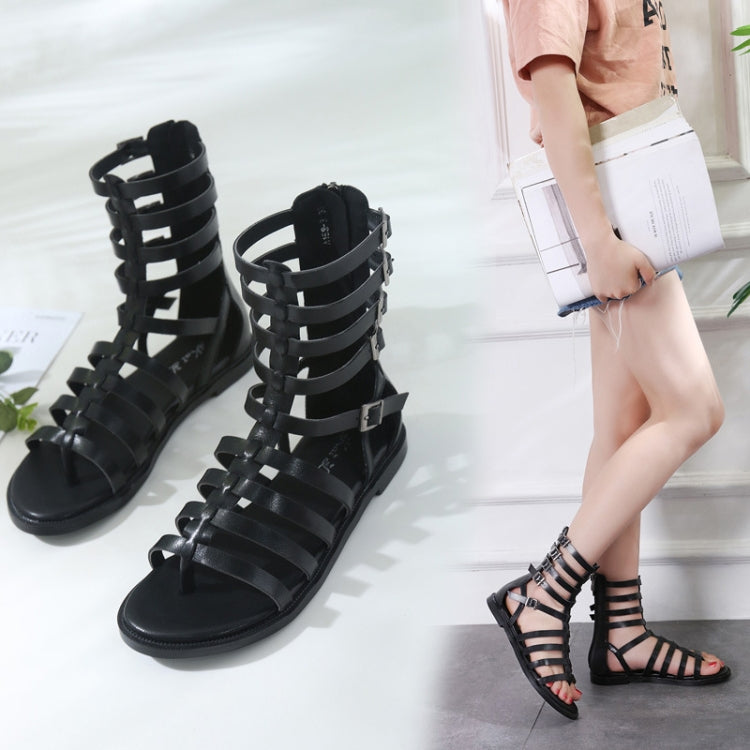 Ladies Open Toe Back Zip High-Top Sandals Flat Roman Style Sandals, Size: 36
