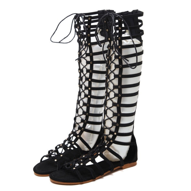 Women Roman Style Sandals Flat Hollow Strap High-Top Sandals, Size: 37