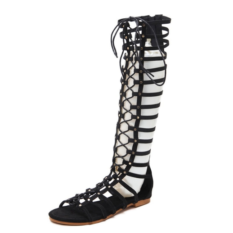 Women Roman Style Sandals Flat Hollow Strap High-Top Sandals, Size: 37