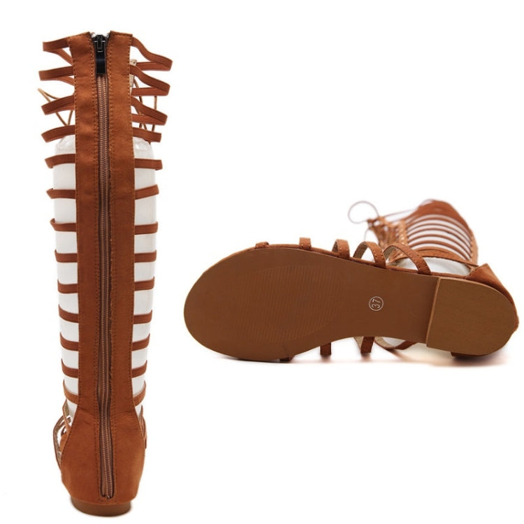 Women Roman Style Sandals Flat Hollow Strap High-Top Sandals, Size: 37