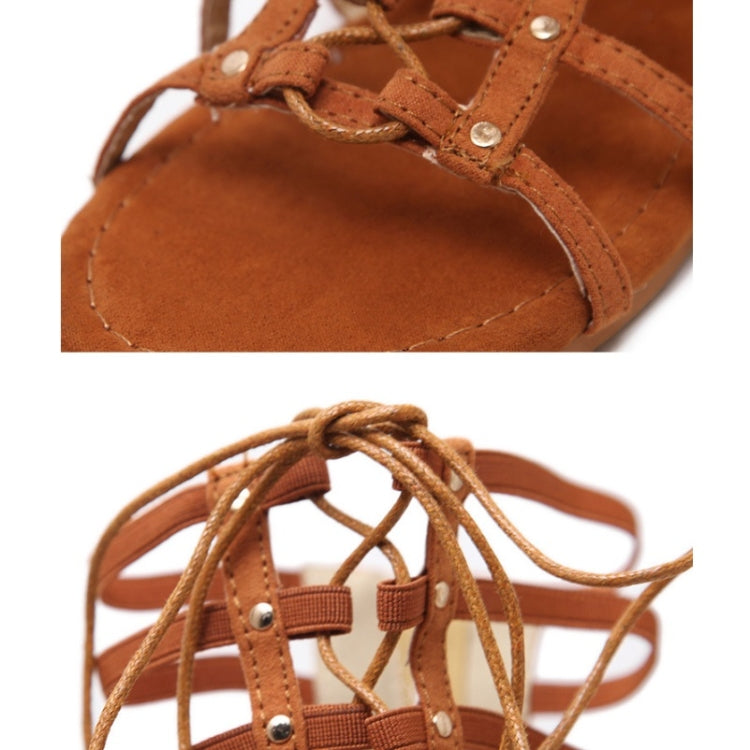 Women Roman Style Sandals Flat Hollow Strap High-Top Sandals, Size: 37