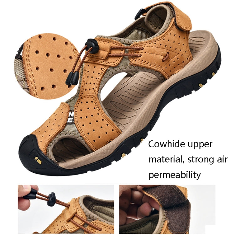 Summer Large Size Men Beach Shoes Leather Breathable Wading Casual Sandals, Size: 39