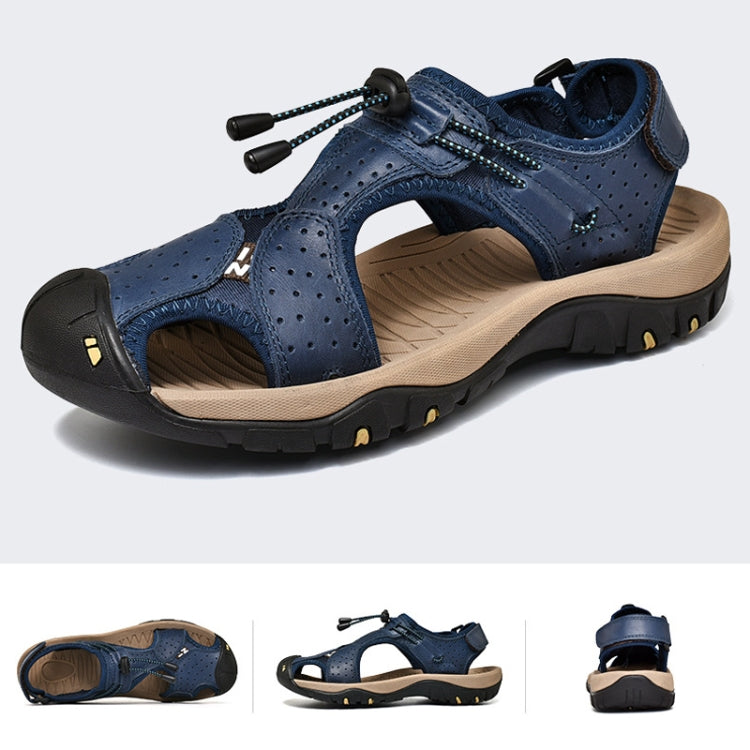 Summer Large Size Men Beach Shoes Leather Breathable Wading Casual Sandals, Size: 44