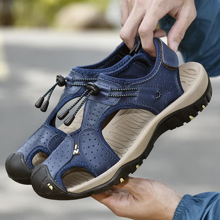 Summer Large Size Men Beach Shoes Leather Breathable Wading Casual Sandals, Size: 45