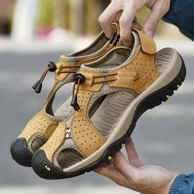 Summer Large Size Men Beach Shoes Leather Breathable Wading Casual Sandals, Size: 45
