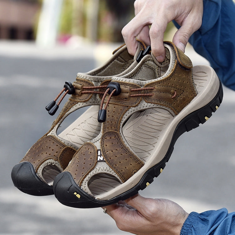 Summer Large Size Men Beach Shoes Leather Breathable Wading Casual Sandals, Size: 45