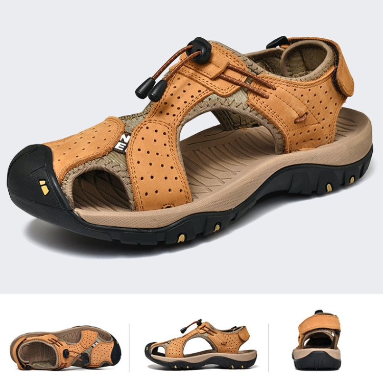Summer Large Size Men Beach Shoes Leather Breathable Wading Casual Sandals, Size: 46