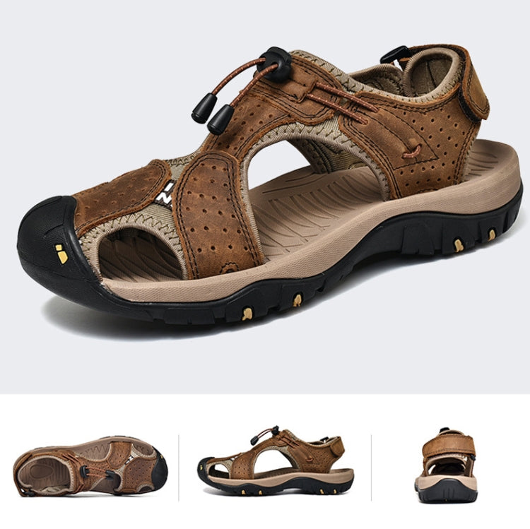 Summer Large Size Men Beach Shoes Leather Breathable Wading Casual Sandals, Size: 46