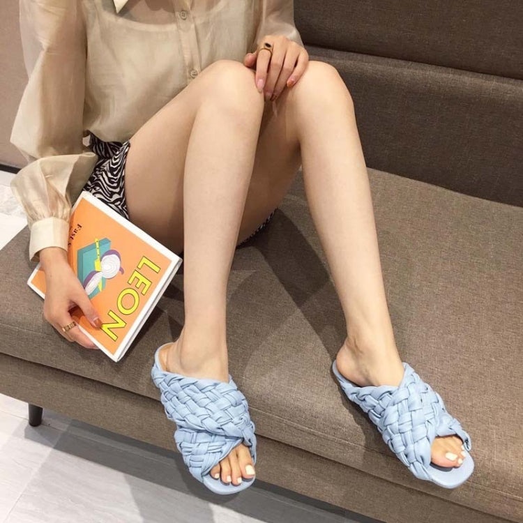 Women Summer Open-Toed Sandals Woven Flat Slippers, Size: 38