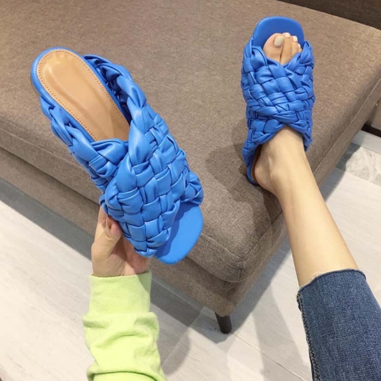 Women Summer Open-Toed Sandals Woven Flat Slippers, Size: 38