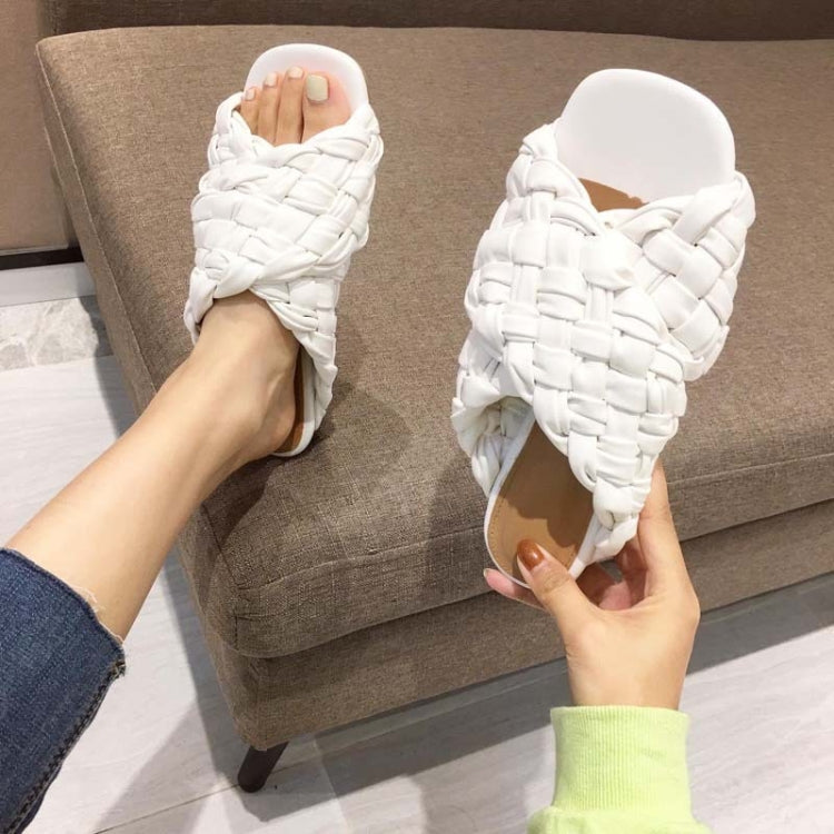 Women Summer Open-Toed Sandals Woven Flat Slippers, Size: 41