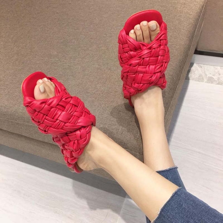 Women Summer Open-Toed Sandals Woven Flat Slippers, Size: 41