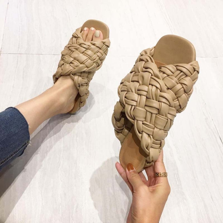 Women Summer Open-Toed Sandals Woven Flat Slippers, Size: 41
