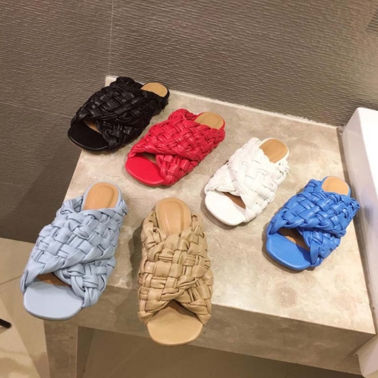 Women Summer Open-Toed Sandals Woven Flat Slippers, Size: 41