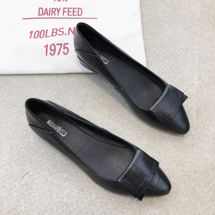 Spring And Summer Cowhide Shoes With Thick Heel Mid-Heel For Women, Size: 37