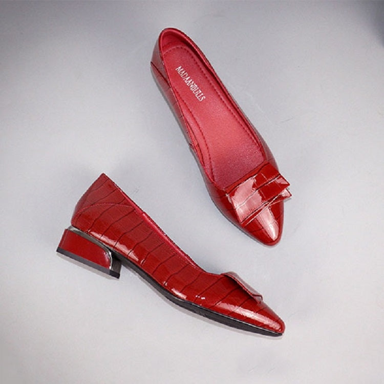 Spring And Summer Cowhide Shoes With Thick Heel Mid-Heel For Women, Size: 37