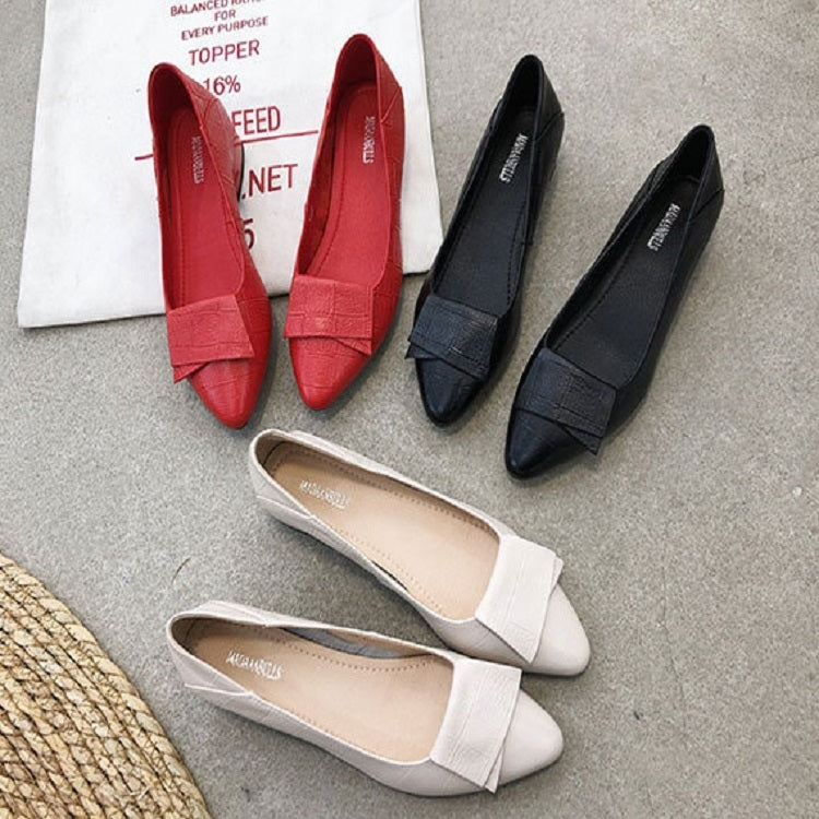 Spring And Summer Cowhide Shoes With Thick Heel Mid-Heel For Women, Size: 37