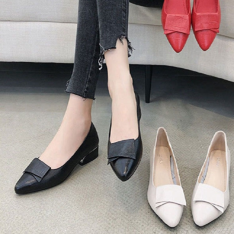 Spring And Summer Cowhide Shoes With Thick Heel Mid-Heel For Women, Size: 37