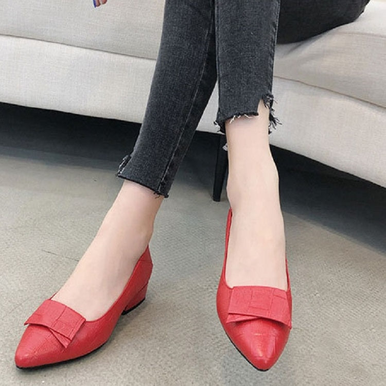Spring And Summer Cowhide Shoes With Thick Heel Mid-Heel For Women, Size: 41