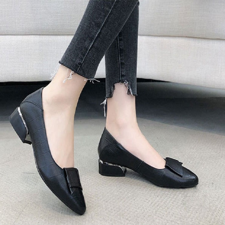 Spring And Summer Cowhide Shoes With Thick Heel Mid-Heel For Women, Size: 41