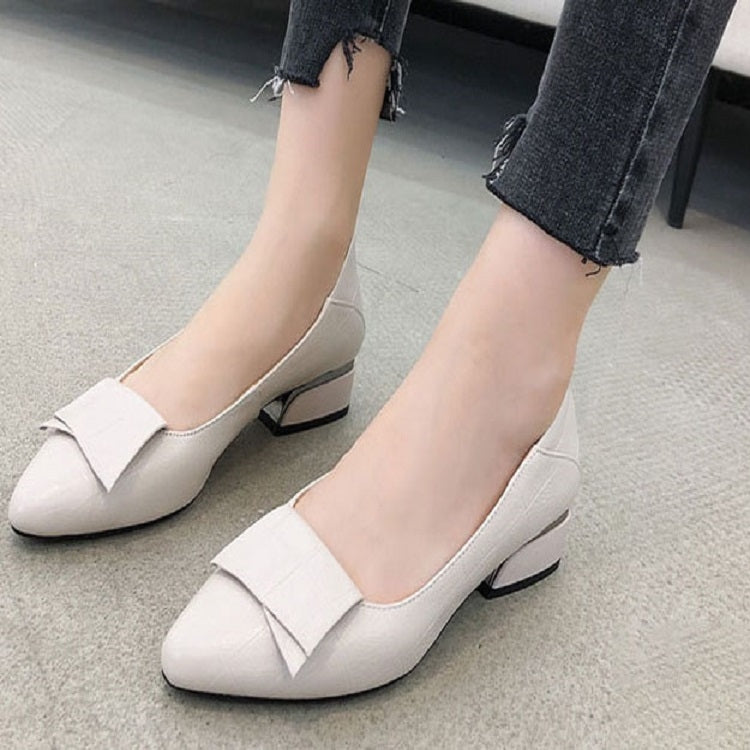 Spring And Summer Cowhide Shoes With Thick Heel Mid-Heel For Women, Size: 41