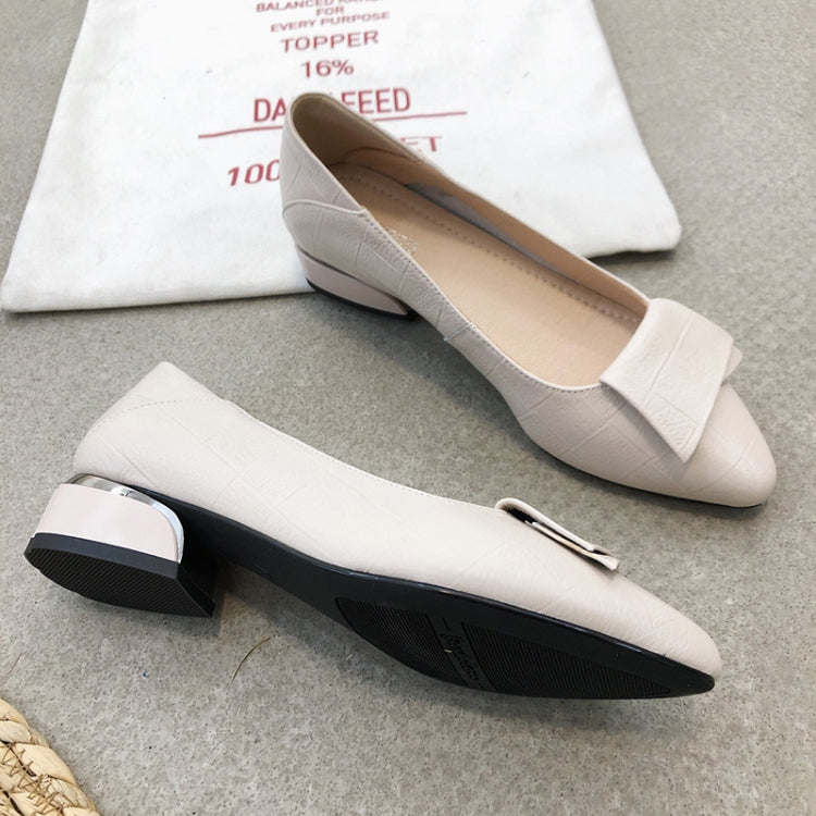 Spring And Summer Cowhide Shoes With Thick Heel Mid-Heel For Women, Size: 41
