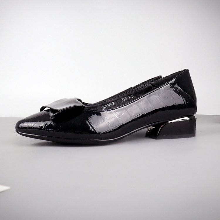 Spring And Summer Cowhide Shoes With Thick Heel Mid-Heel For Women, Size: 41
