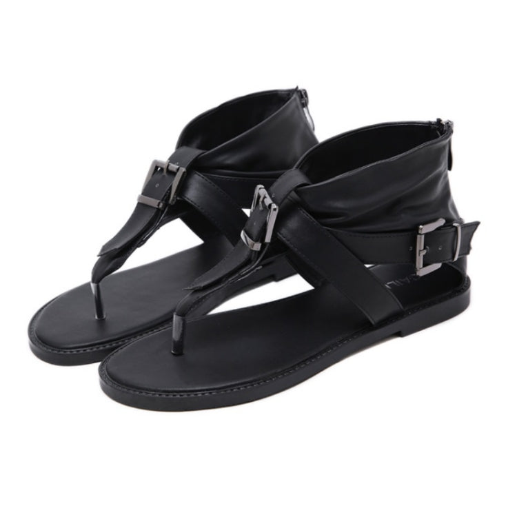 Ladies Belt Buckle Flip Flops Casual Flat Sandals, Size: 35