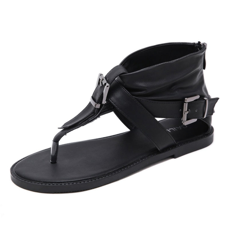 Ladies Belt Buckle Flip Flops Casual Flat Sandals, Size: 37