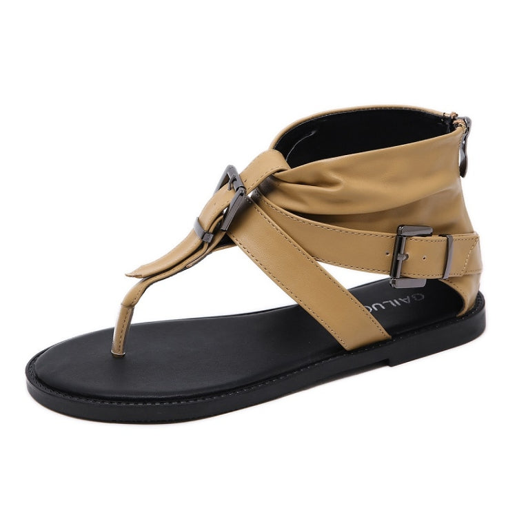 Ladies Belt Buckle Flip Flops Casual Flat Sandals, Size: 37