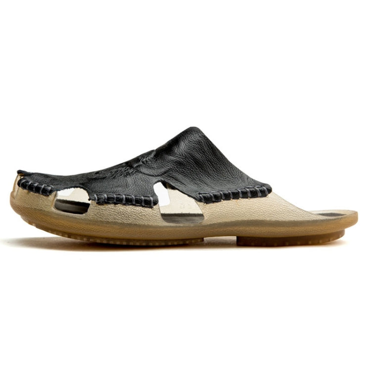 Summer Men Leather Slippers Casual Large Size Flat Beach Shoes, Size: 42