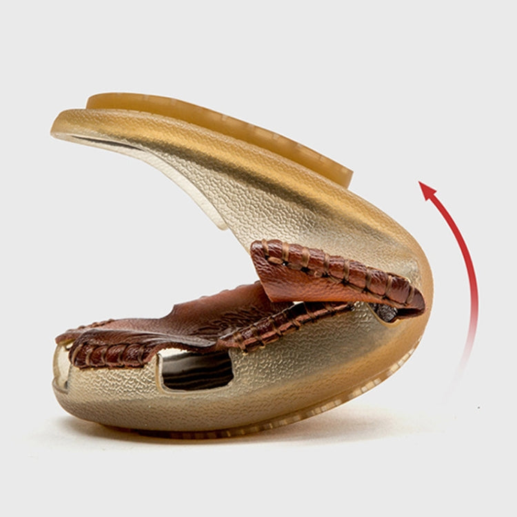 Summer Men Leather Slippers Casual Large Size Flat Beach Shoes, Size: 46(Red Brown)