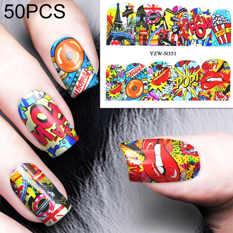 50 PCS Nail Sticker Set Decal Water Transfer Slider Nails Art Decoration, Color:YZWN351