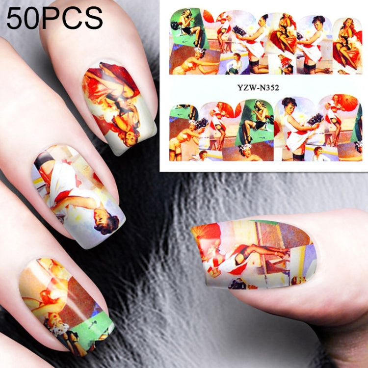 50 PCS Nail Sticker Set Decal Water Transfer Slider Nails Art Decoration, Color:YZWN352