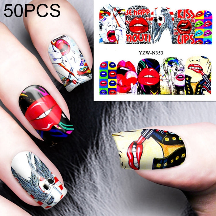50 PCS Nail Sticker Set Decal Water Transfer Slider Nails Art Decoration, Color:YZWN353