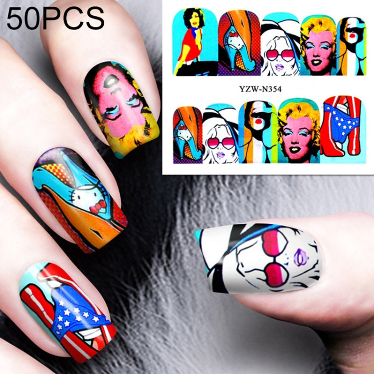 50 PCS Nail Sticker Set Decal Water Transfer Slider Nails Art Decoration, Color:YZWN354