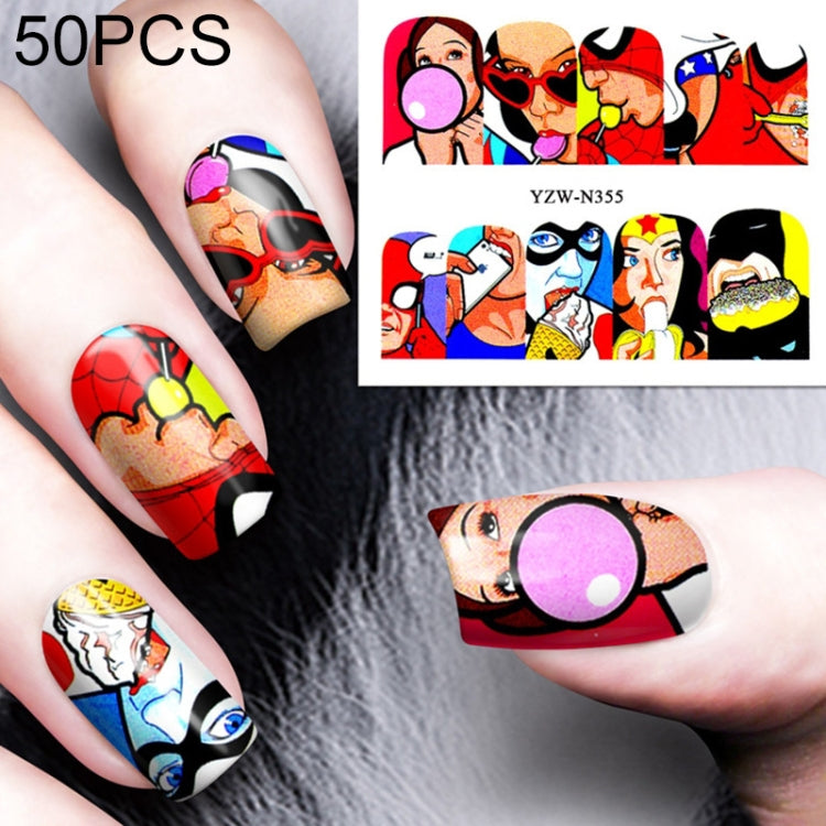 50 PCS Nail Sticker Set Decal Water Transfer Slider Nails Art Decoration, Color:YZWN355