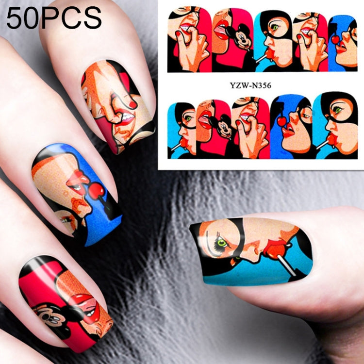 50 PCS Nail Sticker Set Decal Water Transfer Slider Nails Art Decoration, Color:YZWN356