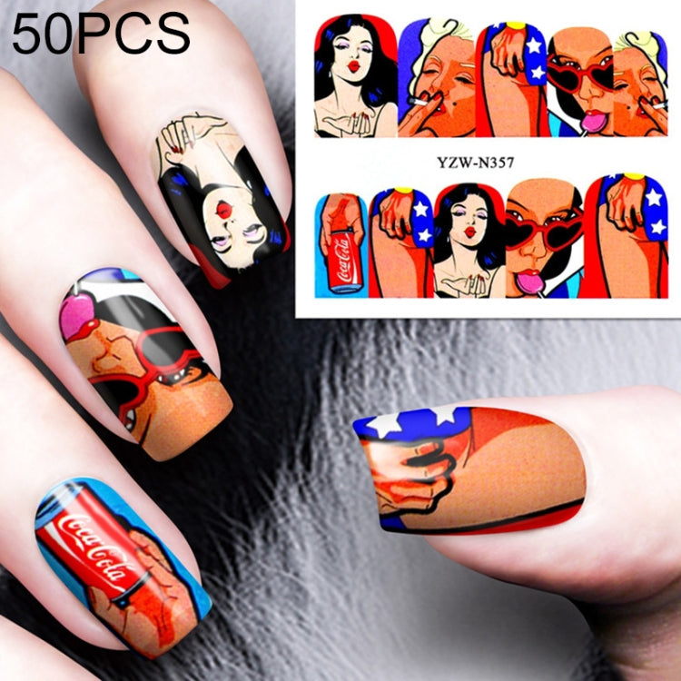 50 PCS Nail Sticker Set Decal Water Transfer Slider Nails Art Decoration, Color:YZWN357