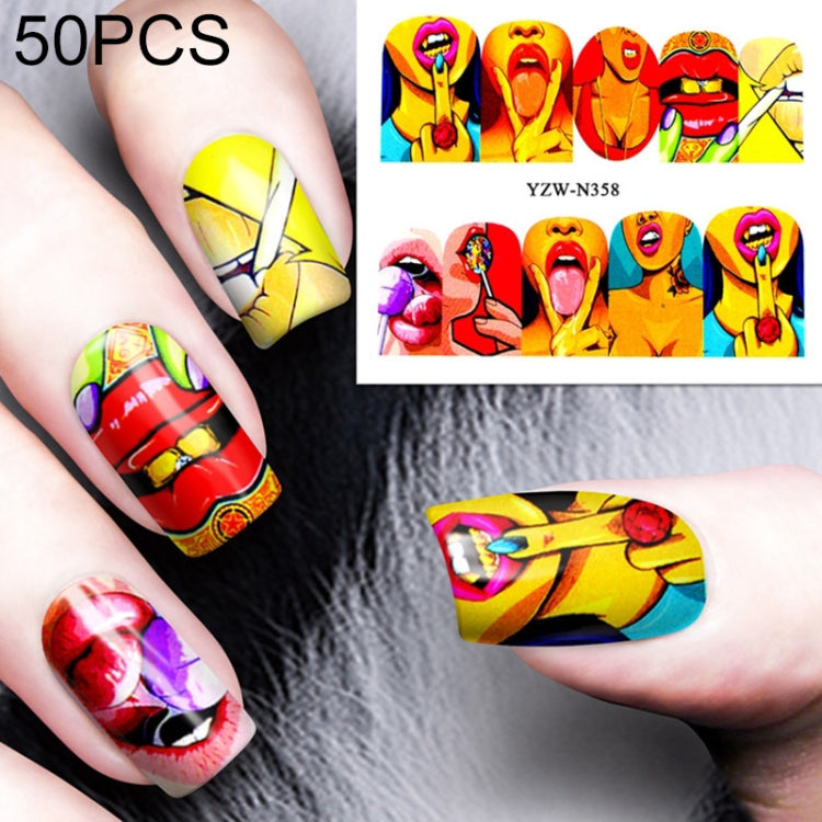 50 PCS Nail Sticker Set Decal Water Transfer Slider Nails Art Decoration, Color:YZWN358