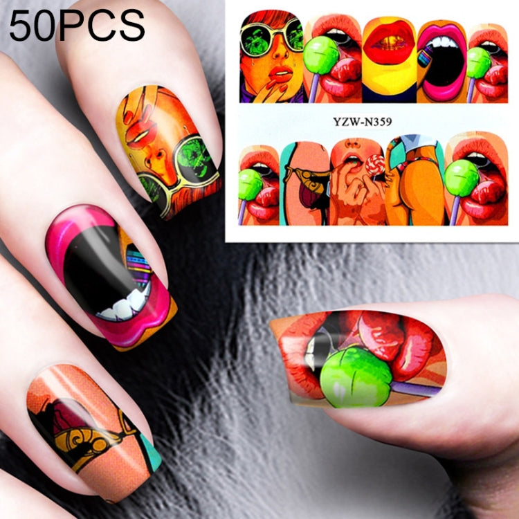 50 PCS Nail Sticker Set Decal Water Transfer Slider Nails Art Decoration, Color:YZWN359