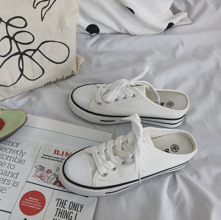 Women Canvas Shoes Inner Heightened Semi-Slipper Lazy Shoes, Size: 40