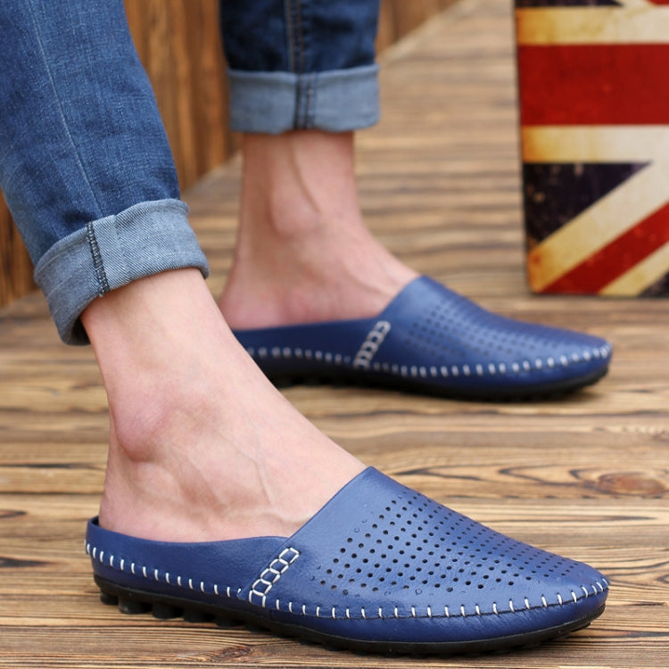 Summer Hollow Men Sandals Breathable Soft Men Casual Slippers Leather Shoes, Size: 41