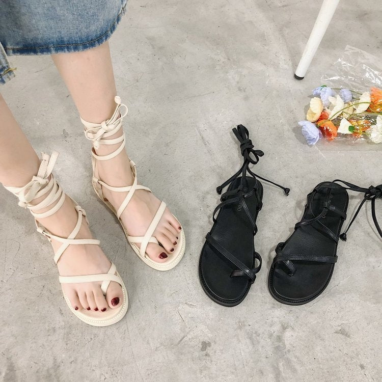 Ladies Summer Bohemian Style Flat Shoes Ankle Strap Toe Casual Sandals, Size: 35