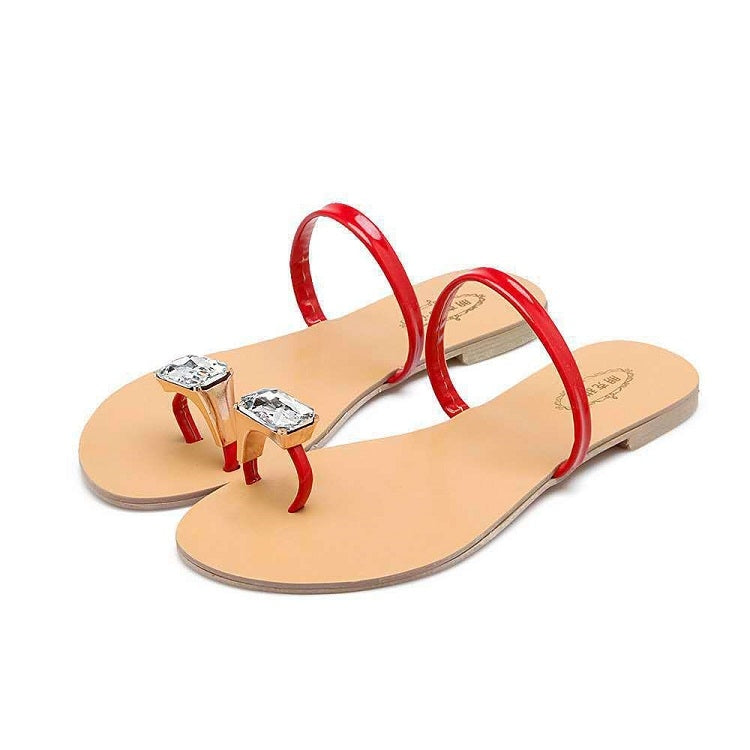 Ladies Summer Fashion All Over Toe Rhinestone Flat Sandals, Size: 37