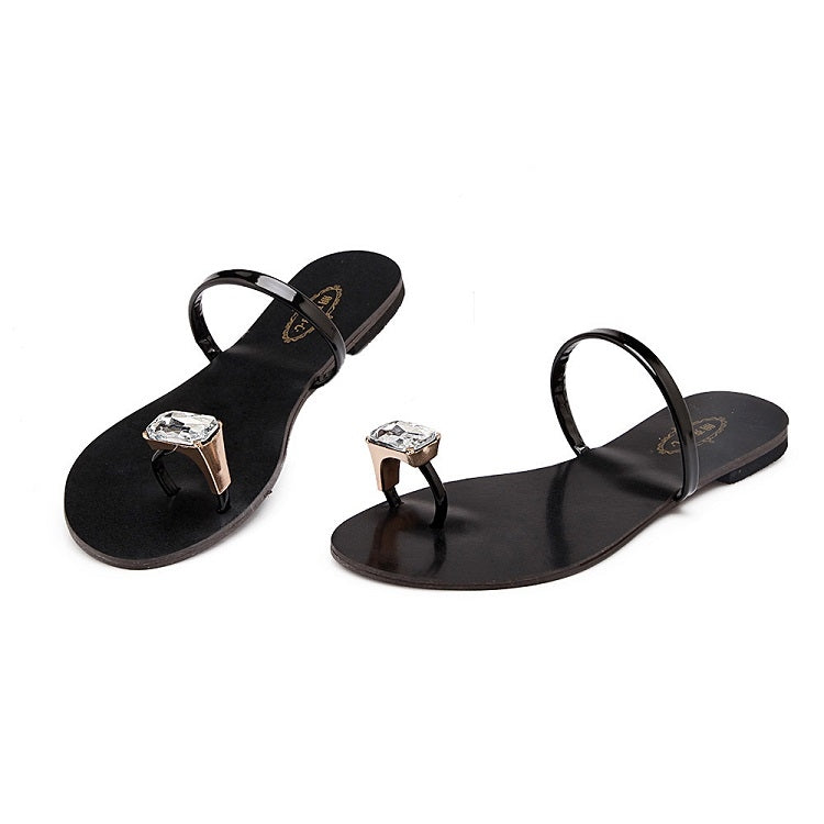 Ladies Summer Fashion All Over Toe Rhinestone Flat Sandals, Size: 37