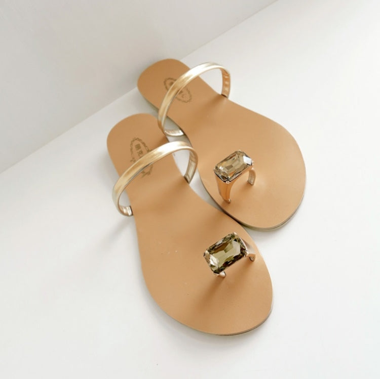 Ladies Summer Fashion All Over Toe Rhinestone Flat Sandals, Size: 37