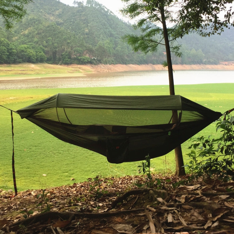 Parachute Cloth Anti-Mosquito Sunshade With Mosquito Net Hammock Outdoor Single Double Swing Off The Ground Aerial Tent 250x120cm (Army Green)