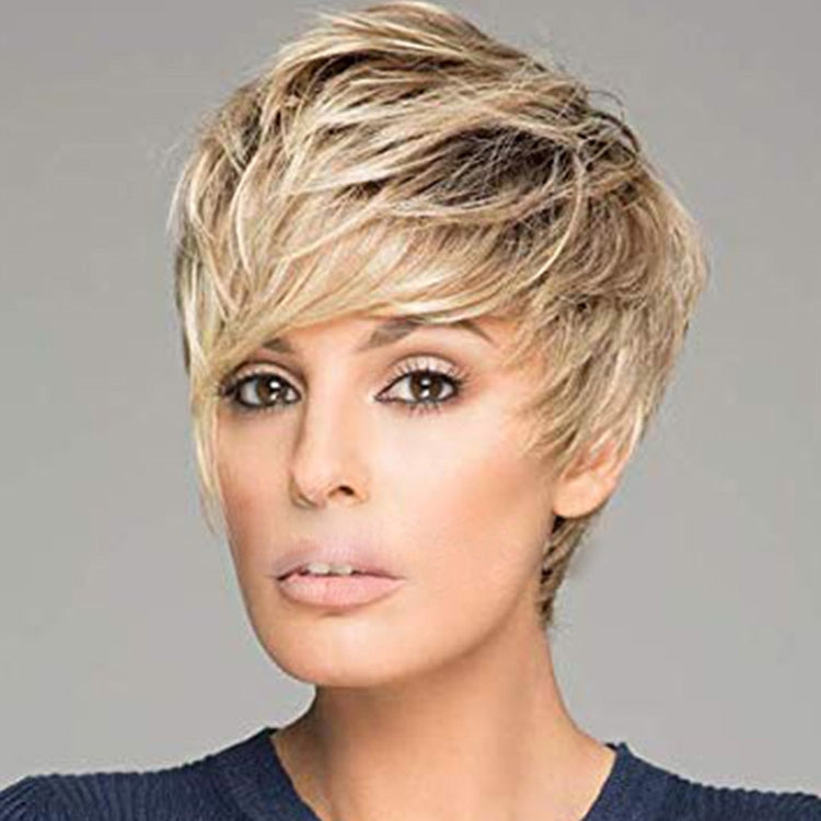 Ladies Short Straight Hair Oblique Bangs Wig and Chemical Fiber Headgear